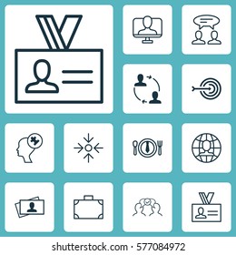 Set Of 12 Business Management Icons. Includes Online Identity, Authentication, Business Aim And Other Symbols. Beautiful Design Elements.