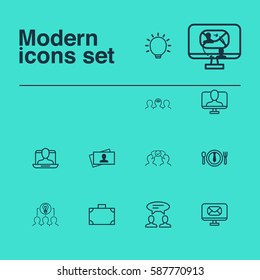 Set Of 12 Business Management Icons. Includes Online Identity, Cooperation, Social Profile And Other Symbols. Beautiful Design Elements. Set Of 12 Business Management Icons. Includes Online Identity, Cooperation, Social Profile And Other Symbols. Beautiful Design Elements.
