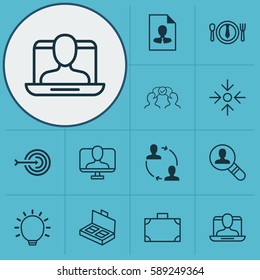 Set Of 12 Business Management Icons. Includes Arrow, Cv, Online Identity And Other Symbols. Beautiful Design Elements.