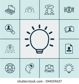 Set Of 12 Business Management Icons. Includes Social Profile, Calling Card, Cooperation And Other Symbols. Beautiful Design Elements.