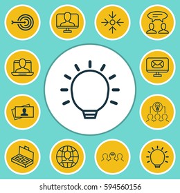 Set Of 12 Business Management Icons. Includes Social Profile, Dialogue, Global Work And Other Symbols. Beautiful Design Elements.