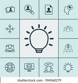 Set Of 12 Business Management Icons. Includes Great Glimpse, Business Aim, Dialogue And Other Symbols. Beautiful Design Elements.