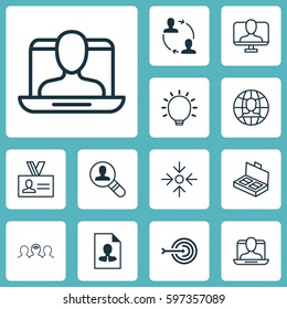 Set Of 12 Business Management Icons. Includes Cv, Global Work, Open Vacancy And Other Symbols. Beautiful Design Elements.