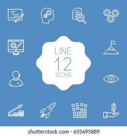 Set Of 12 Business Outline Icons Set.Collection Of Money Saving, Success, Startup And Other Elements.