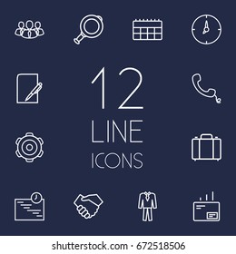 Set Of 12 Business Outline Icons Set.Collection Of Team, Portfolio, Paper And Other Elements.
