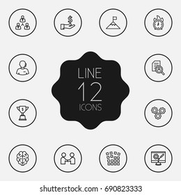 Set Of 12 Business Outline Icons Set.Collection Of Grid Structure, Partnership, Support And Other Elements.
