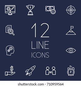 Set Of 12 Business Outline Icons Set.Collection Of Currency, Target, Development And Other Elements.