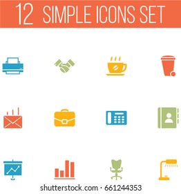 Set Of 12 Cabinet Icons Set.Collection Of Telephone, Presentation, Mail And Other Elements.