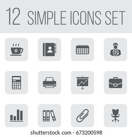 Set Of 12 Cabinet Icons Set.Collection Of Manager, Coffee, Printer And Other Elements.