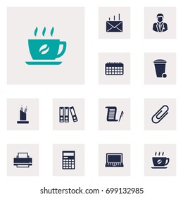 Set Of 12 Cabinet Icons Set.Collection Of Contract, File Folder, Manager And Other Elements.