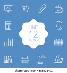 Set Of 12 Cabinet Outline Icons Set.Collection Of Post, Date, Recycle Bin And Other Elements.