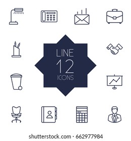 Set Of 12 Cabinet Outline Icons Set.Collection Of Administrator, Recycle Bin, Show And Other Elements.