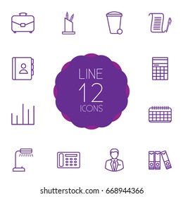 Set Of 12 Cabinet Outline Icons Set.Collection Of Contacts, Telephone Directory, Counter And Other Elements.