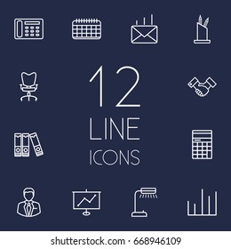 Set Of 12 Cabinet Outline Icons Set.Collection Of Administrator, Partnership, Counter And Other Elements.