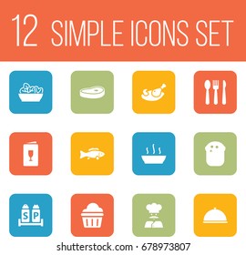 Set Of 12 Cafe Icons Set.Collection Of Food, Grill, Cook And Other Elements.