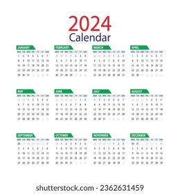 Set of 12 calendar, minimalist Monthly Wall Calendar 2024 template, Planner year, Wall calendar, Week Starts sunday