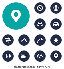 Set Of 12 Camping Icons Set.Collection Of Camp, Jackknife, Tree And Other Elements.