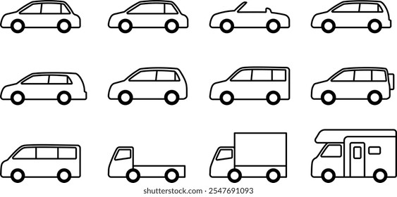 Set of 12 car icons