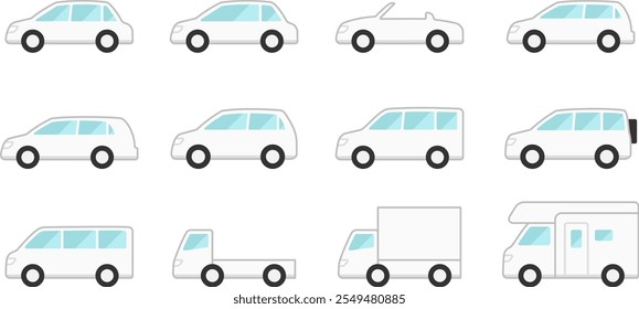 Set of 12 car illustrations