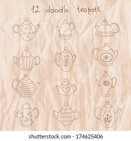 Set of 12 cartooning teapots.