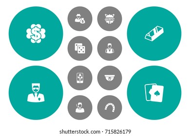 Set Of 12 Casino Icons.Collection Of Gambling Cube, Online Casino, Security Camera And Other Elements.