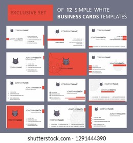 Set of 12 Cat Creative Busienss Card Template. Editable Creative logo and Visiting card background