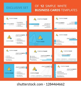 Set of 12 Caution Creative Busienss Card Template. Editable Creative logo and Visiting card background