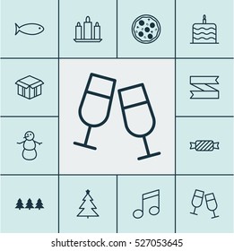 Set Of 12 Celebration Icons. Can Be Used For Web, Mobile, UI And Infographic Design. Includes Elements Such As Celebrate, Box, Ribbon And More.