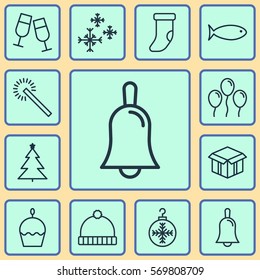 Set Of 12 Celebration Icons. Includes Air Ball, Birthday Cake, Champagne Glasses And Other Symbols. Beautiful Design Elements.
