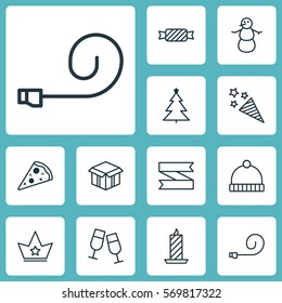 Set Of 12 Celebration Icons. Includes Decorated Tree, Sweet, Winter And Other Symbols. Beautiful Design Elements.