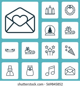 Set Of 12 Celebration Icons. Includes Snow Person, Firecracker, Wax And Other Symbols. Beautiful Design Elements.