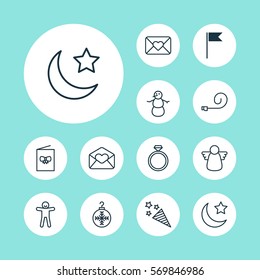 Set Of 12 Celebration Icons. Includes Shortcake, Celebrate Whistle, Flag Point And Other Symbols. Beautiful Design Elements.