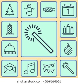 Set Of 12 Celebration Icons. Includes Decorative Flags, Christmas Ball, Agenda And Other Symbols. Beautiful Design Elements.