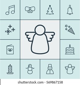 Set Of 12 Celebration Icons. Includes Star Snow, Fire Wax, Winter And Other Symbols. Beautiful Design Elements.