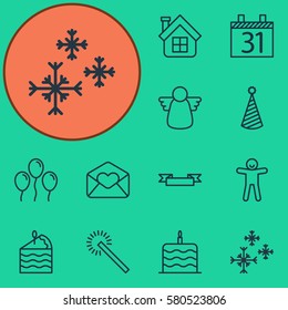 Set Of 12 Celebration Icons. Includes Greeting Email, Residential, Archangel And Other Symbols. Beautiful Design Elements.