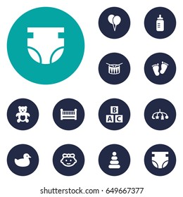 Set Of 12 Child Icons Set.Collection Of Milk, Duck, Abc Block And Other Elements.