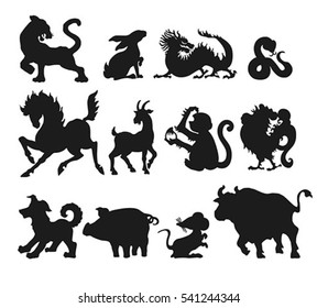 Set of 12 Chinese Zodiac Signs for Year