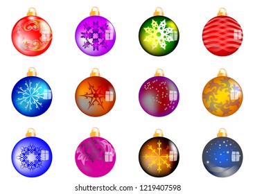 Set of 12 Christmas balls isolated on white