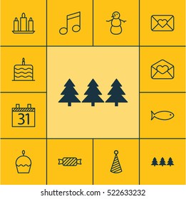 Set Of 12 Christmas Icons. Can Be Used For Web, Mobile, UI And Infographic Design. Includes Elements Such As Wax, Birthday, Email And More.