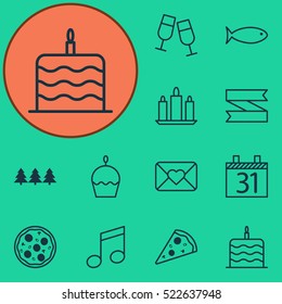 Set Of 12 Christmas Icons. Can Be Used For Web, Mobile, UI And Infographic Design. Includes Elements Such As Note, Pizzeria, Close And More.