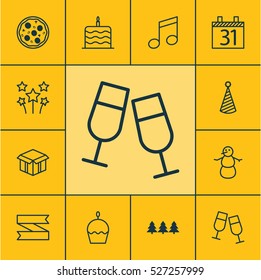 Set Of 12 Christmas Icons. Can Be Used For Web, Mobile, UI And Infographic Design. Includes Elements Such As Cake, Xmas, Festive And More.