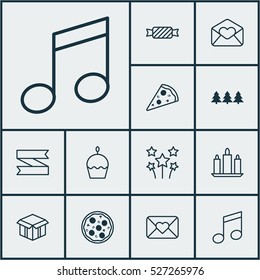 Set Of 12 Christmas Icons. Can Be Used For Web, Mobile, UI And Infographic Design. Includes Elements Such As Close, Muffin, Cupcake And More.