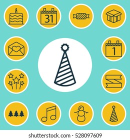 Set Of 12 Christmas Icons. Can Be Used For Web, Mobile, UI And Infographic Design. Includes Elements Such As Sweet, Crotchets, Winter And More.