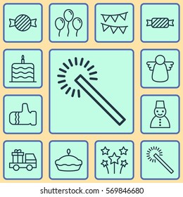 Set Of 12 Christmas Icons. Includes Air Ball, Archangel, Festive Fireworks And Other Symbols. Beautiful Design Elements.