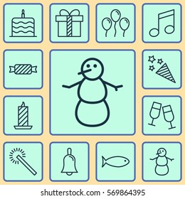 Set Of 12 Christmas Icons. Includes Gift, Champagne Glasses, Winter And Other Symbols. Beautiful Design Elements.