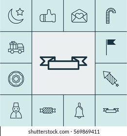 Set Of 12 Christmas Icons. Includes Crescent, Greeting Email, Snow Person And Other Symbols. Beautiful Design Elements.