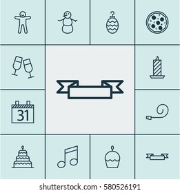 Set Of 12 Christmas Icons. Includes Christmas Toy, Champagne Glasses, Winter And Other Symbols. Beautiful Design Elements.