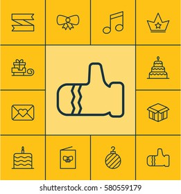 Set Of 12 Christmas Icons. Includes Celebration Card, Butterfly Knot, Blank Ribbon And Other Symbols. Beautiful Design Elements.