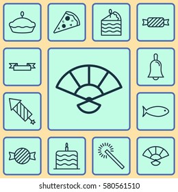Set Of 12 Christmas Icons. Includes Handbell, Firework, Toffee Candy Symbols. Beautiful Design Elements.