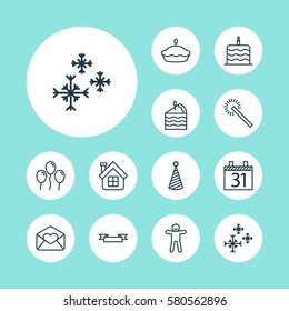 Set Of 12 Christmas Icons. Includes Residential, Sparkles, Star Snow And Other Symbols. Beautiful Design Elements.